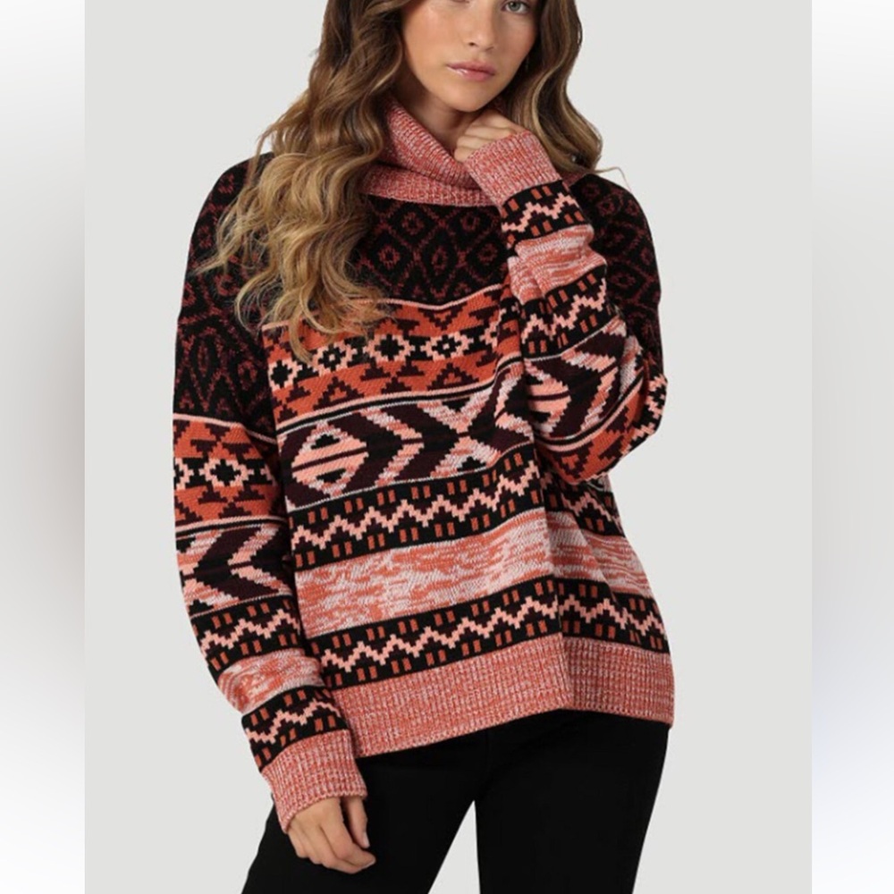 Wrangler Retro Multi Color Southwestern Turtleneck Sweater Women’s Small New